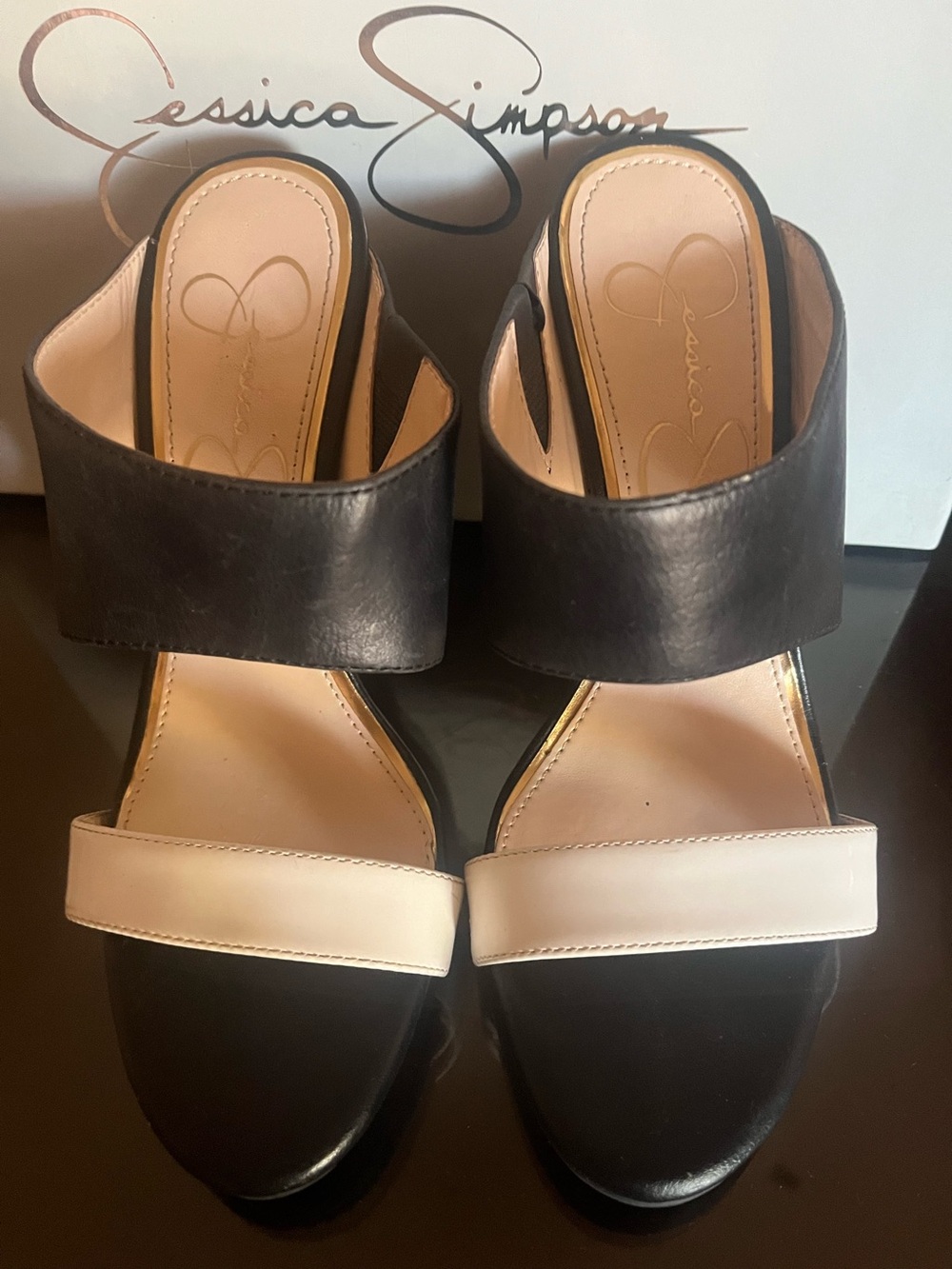 Jessica Simpson Black and Cream Slide Mules